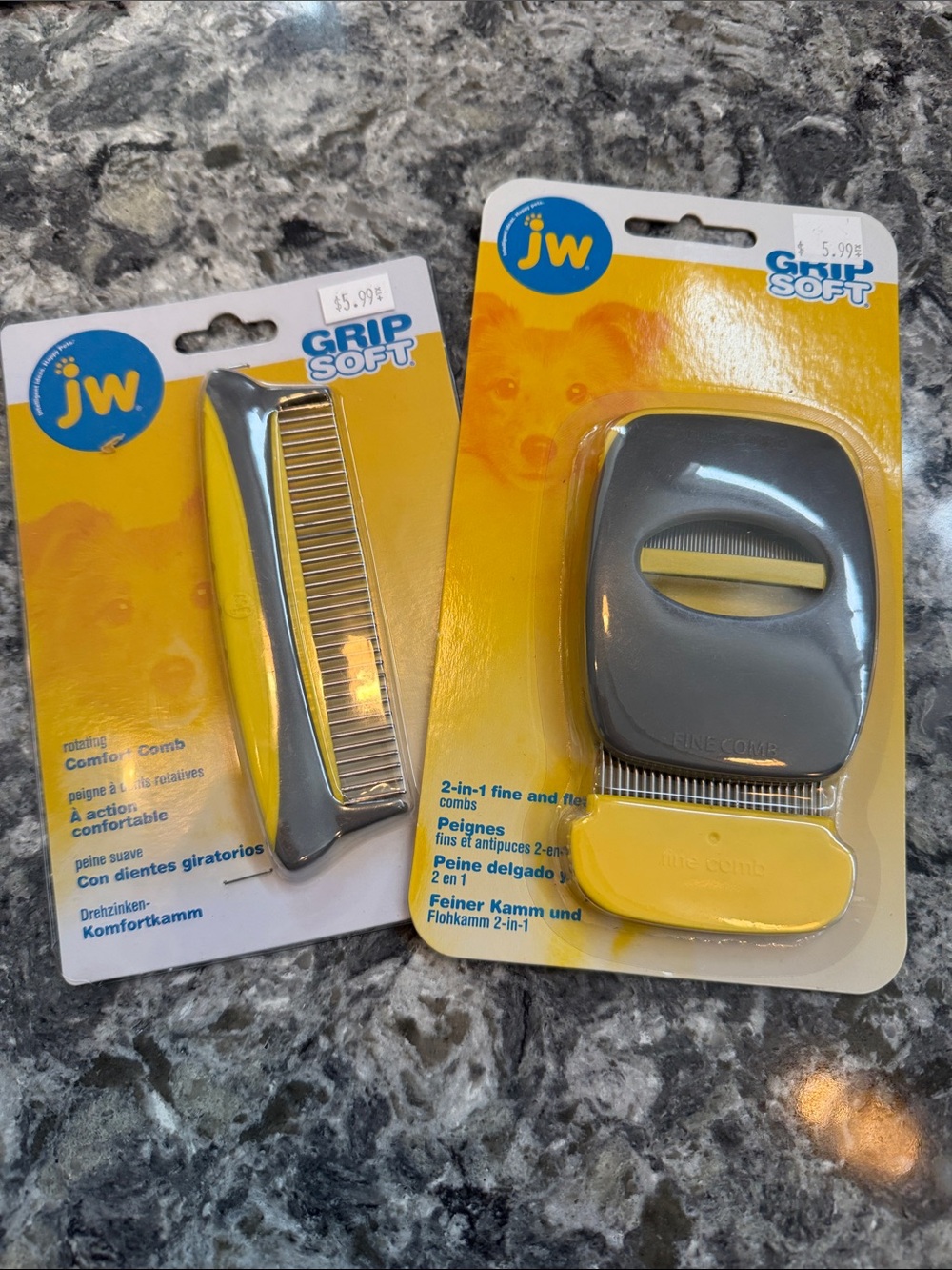 Grip Soft Grooming Comb & Shedding Tool Set - Gray and Yellow